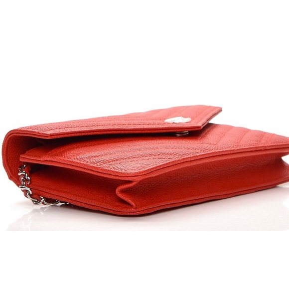 Chanel O-Mini Red Caviar Chevron Quilted WOC NEW!! - Picture 3 of 8